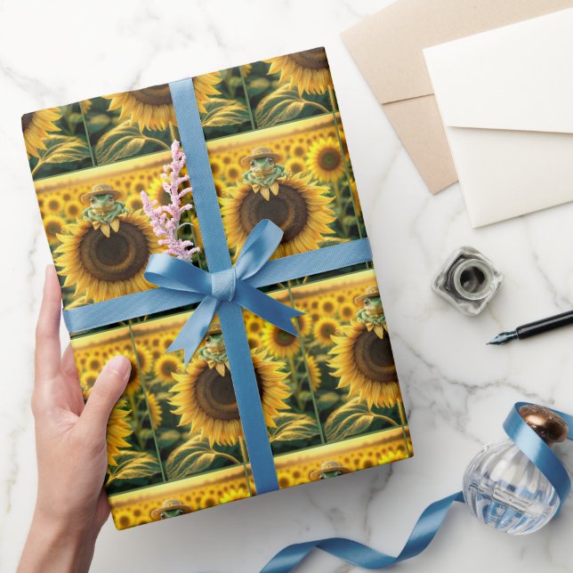 Frosch auf einer gelben Sonnenblume Geschenkpapier (Schenken)