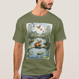 Frosch auf einer Lilienwand mit Schmetterlingen T-Shirt