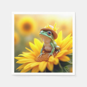 Frosch auf einer Sonnenblume Serviette