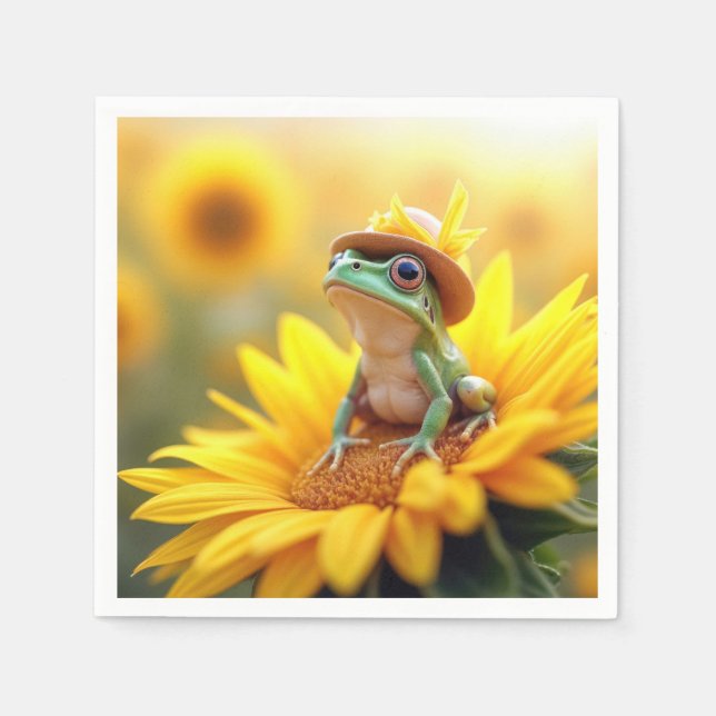 Frosch auf einer Sonnenblume Serviette (Vorderseite)