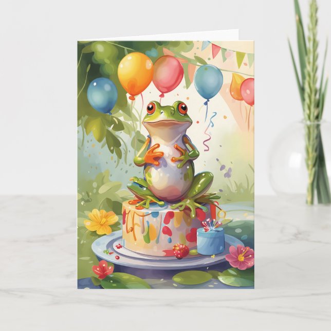 Frosch auf Kuchen im Freien lächeln! Karte (Vorderseite)