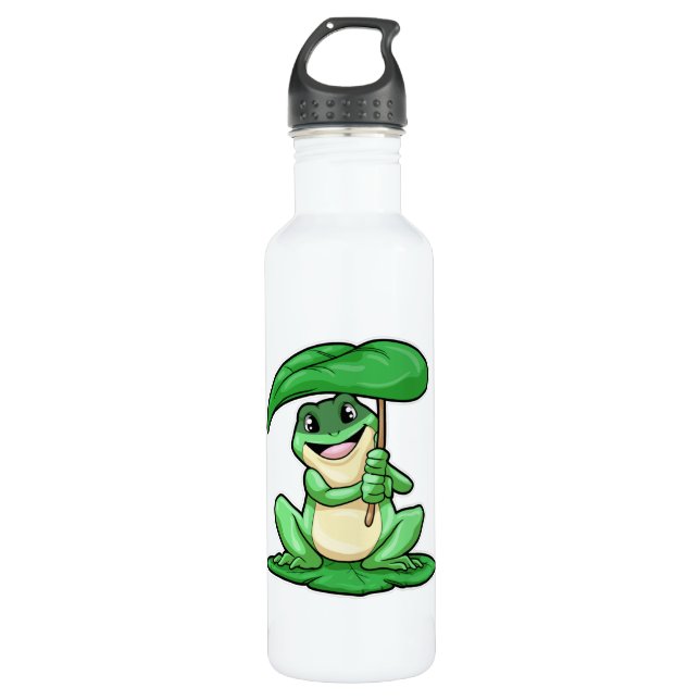 Frosch auf Leaf mit Schirm Edelstahlflasche (Vorderseite)