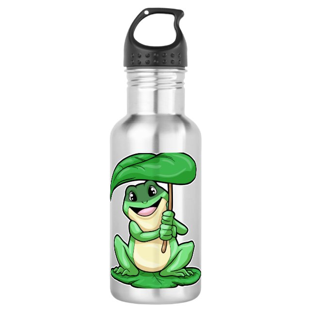 Frosch auf Leaf mit Schirm Edelstahlflasche (Vorderseite)