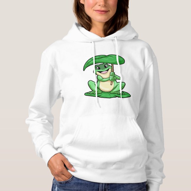 Frosch auf Leaf mit Schirm Hoodie (Vorderseite)