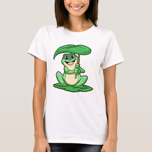 Frosch auf Leaf mit Schirm T-Shirt (Vorderseite)