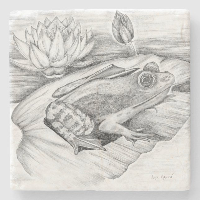 Frosch auf Lily Pad Steinuntersetzer (Vorderseite)
