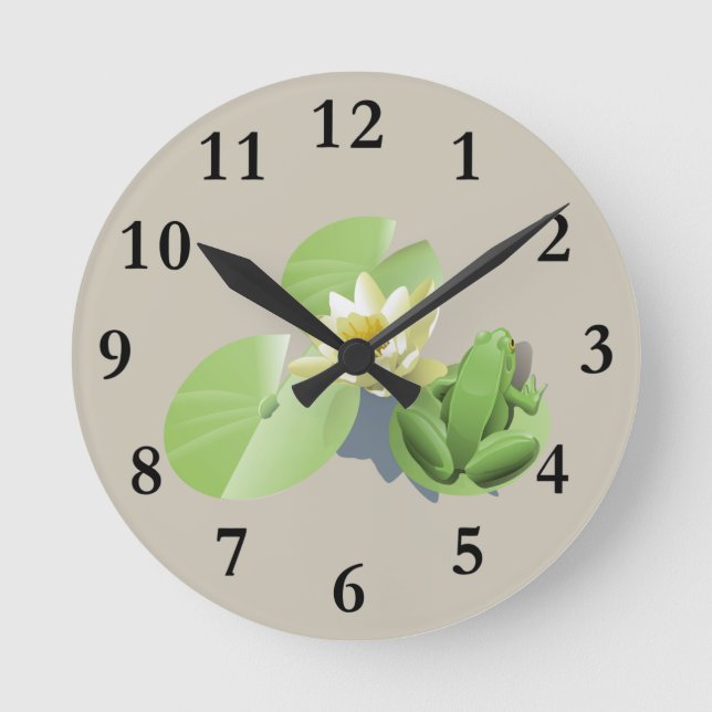 Frosch auf Lilypad-Uhr Runde Wanduhr (Vorderseite)