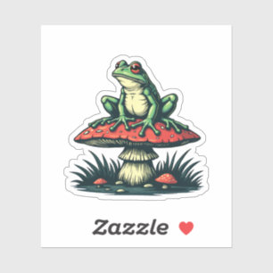 Frosch auf Mushroom Cottagecore Forest Magic Fungi Aufkleber