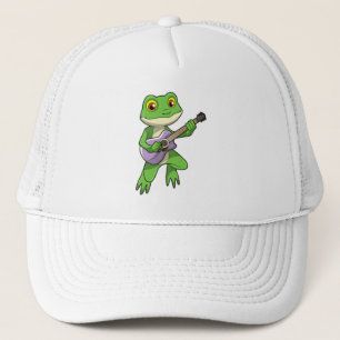 Frosch auf Musik mit Gitarre Truckerkappe