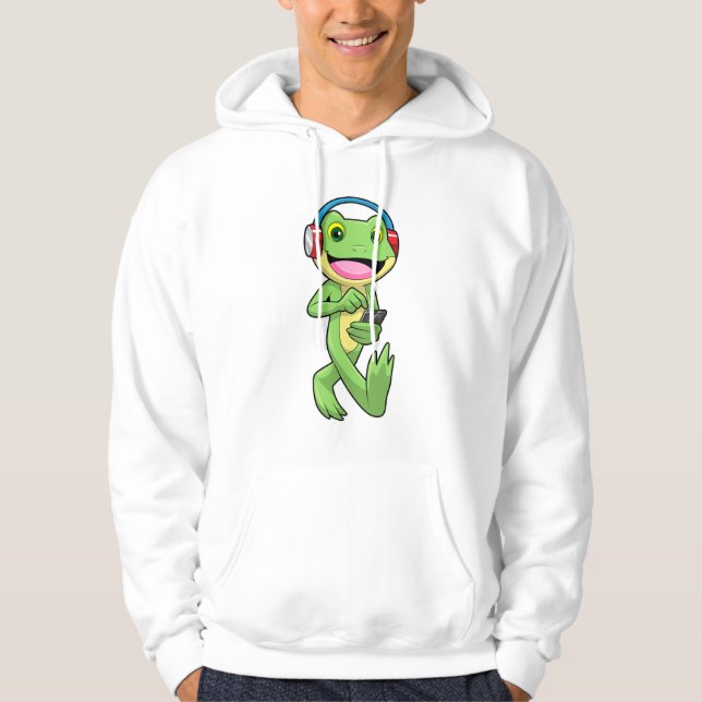 Frosch auf Musik mit Kopfhörer Hoodie (Vorderseite)