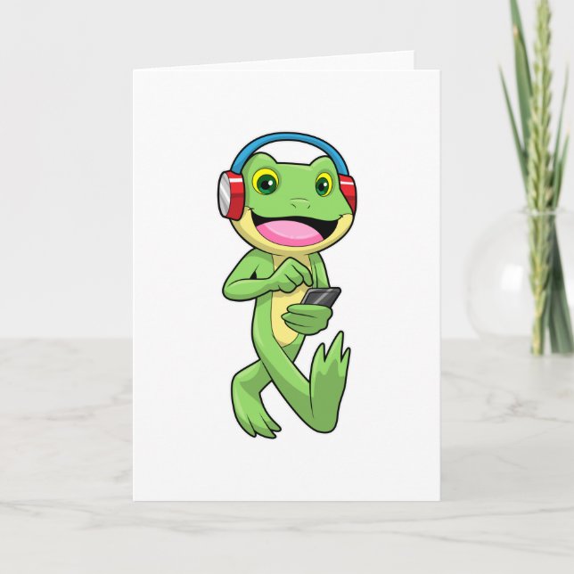 Frosch auf Musik mit Kopfhörer Karte (Vorderseite)