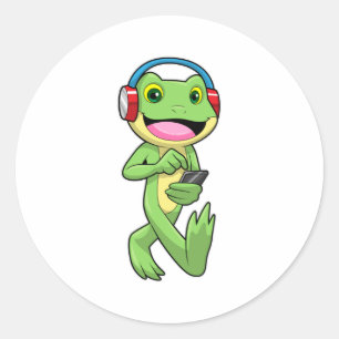 Frosch auf Musik mit Kopfhörer Runder Aufkleber