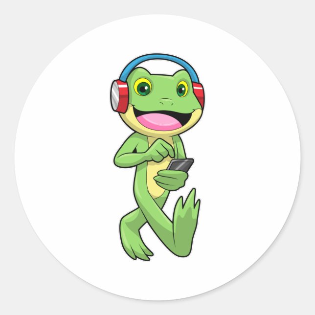 Frosch auf Musik mit Kopfhörer Runder Aufkleber (Vorderseite)