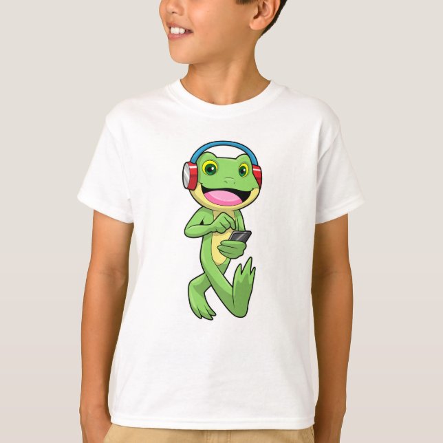 Frosch auf Musik mit Kopfhörer T-Shirt (Vorderseite)