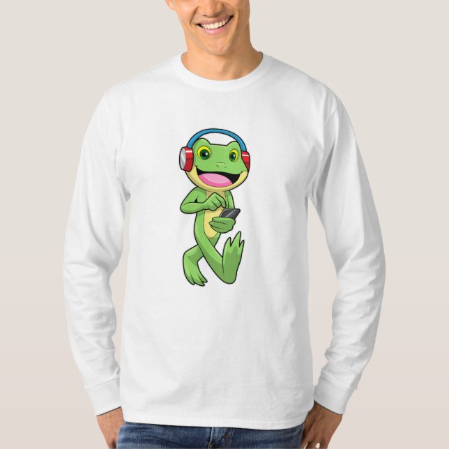 Frosch auf Musik mit Kopfhörer T-Shirt (Vorderseite)