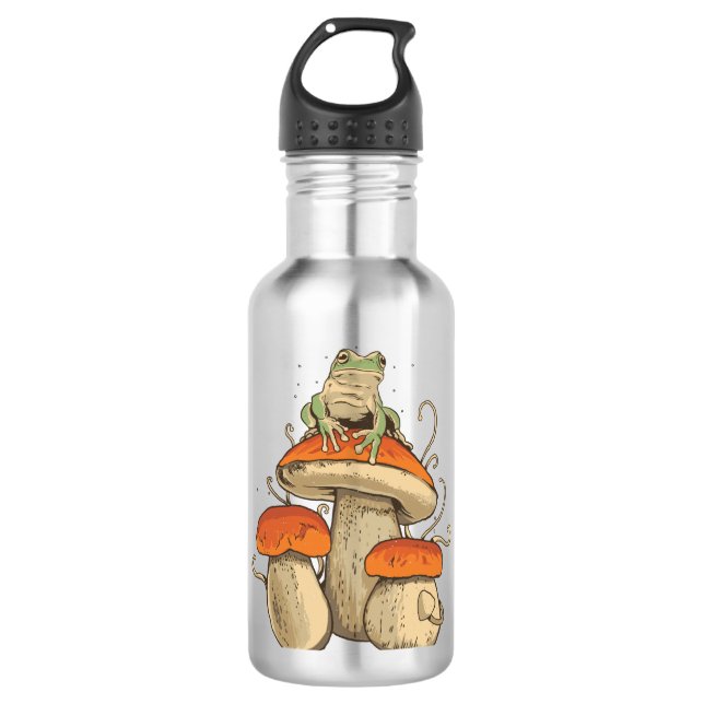 Frosch auf Pilz Edelstahlflasche (Vorderseite)