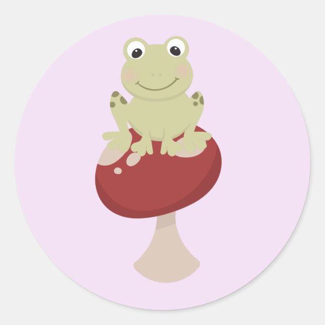 Frosch auf Pilz Runder Aufkleber (Vorderseite)