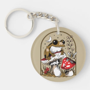 Frosch auf Pilz unter mondbeschienenem Himmel Schlüsselanhänger