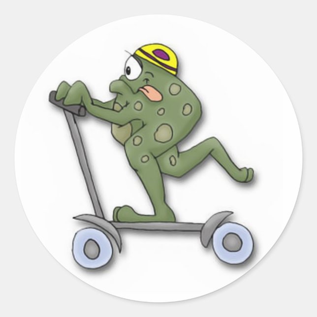 Frosch auf Scooter Runder Aufkleber (Vorderseite)