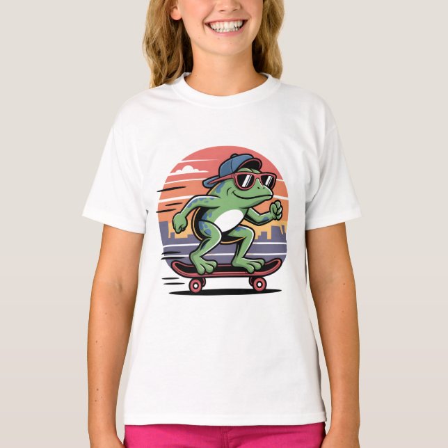 Frosch auf Skateboard T-Shirt (Vorderseite)
