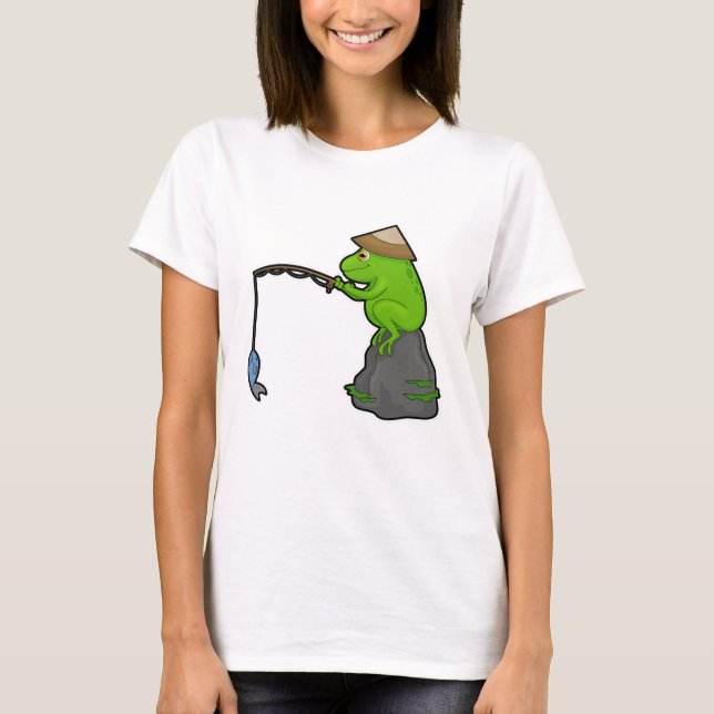 Frosch auf Stein beim Angeln mit Angelrute & Fisch T-Shirt (Vorderseite)
