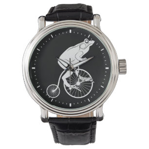 Frosch auf Vintagem Fahrrad Armbanduhr