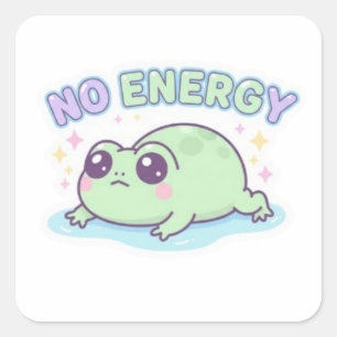 Frosch-Aufkleber ohne Energie Süßer müder Frosch, Quadratischer Aufkleber