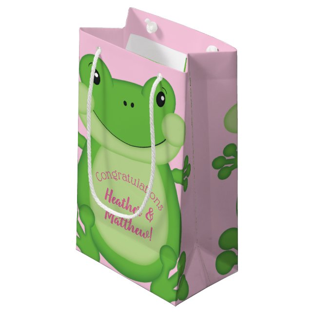 Frosch Baby Dusche Pink Kleine Geschenktüte (Vorderseite Schrägansicht)