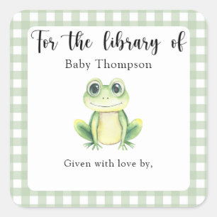 Frosch-Baby-Shower-Exlibris - für die Bibliothek v Quadratischer Aufkleber