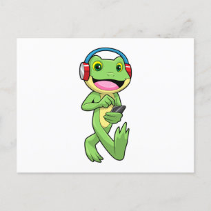 Frosch bei Musik mit Kopfhörer Postkarte