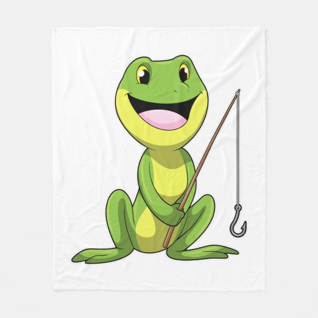 Frosch beim Angeln mit Angelrute Fleecedecke (Vorderseite)