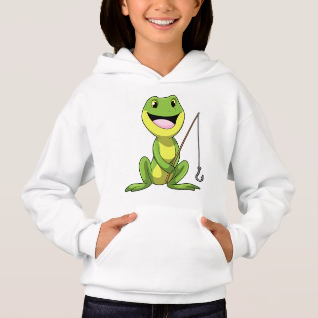 Frosch beim Angeln mit Angelrute Hoodie (Vorderseite)