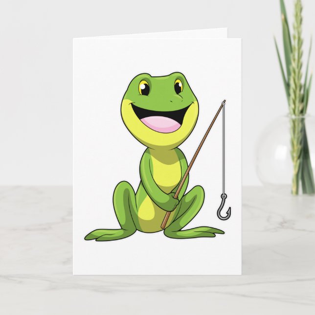 Frosch beim Angeln mit Angelrute Karte (Vorderseite)