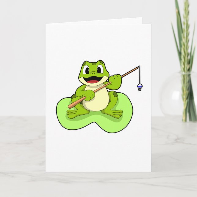 Frosch beim Angeln mit Angelrute Karte (Vorderseite)