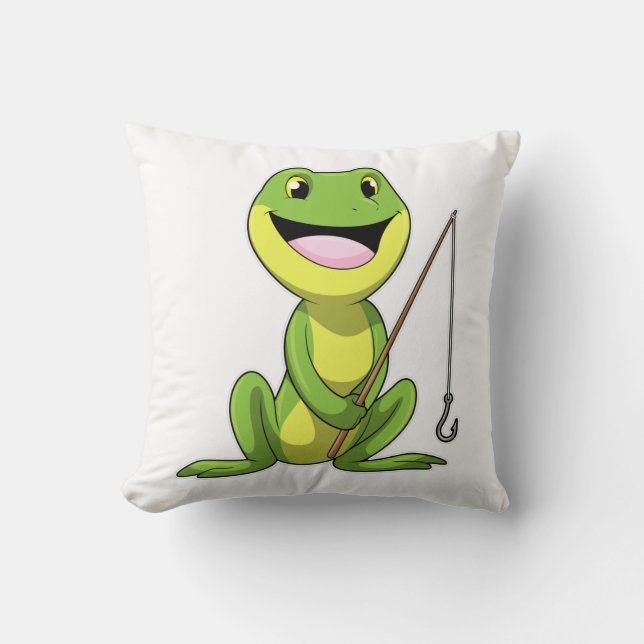 Frosch beim Angeln mit Angelrute Kissen (Vorderseite)