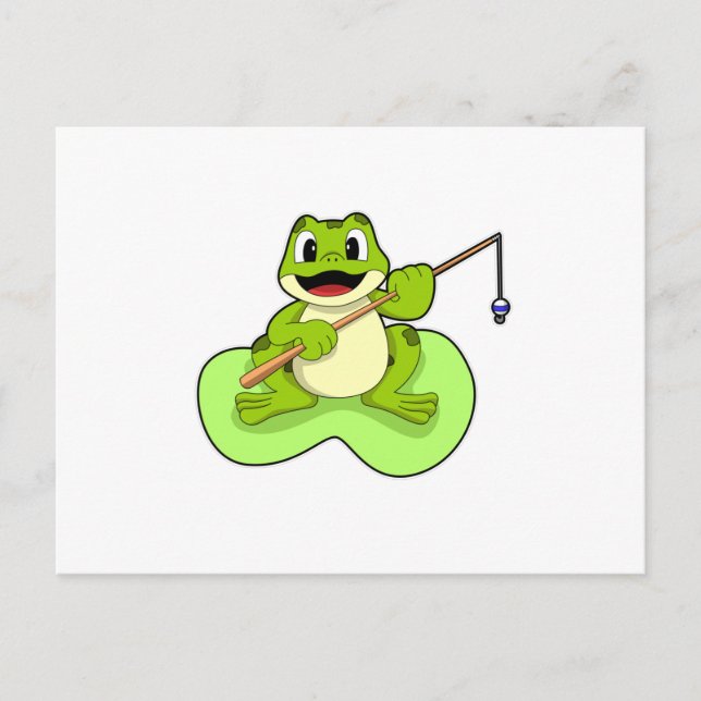 Frosch beim Angeln mit Angelrute Postkarte (Vorderseite)