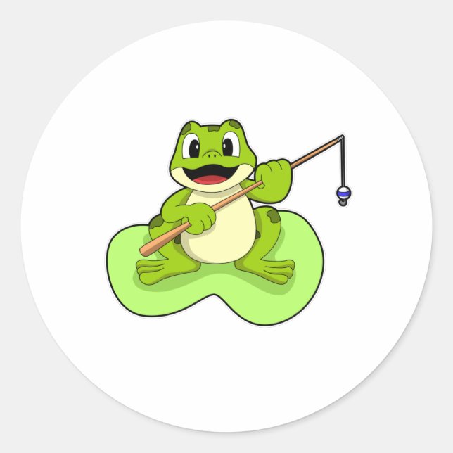 Frosch beim Angeln mit Angelrute Runder Aufkleber (Vorderseite)