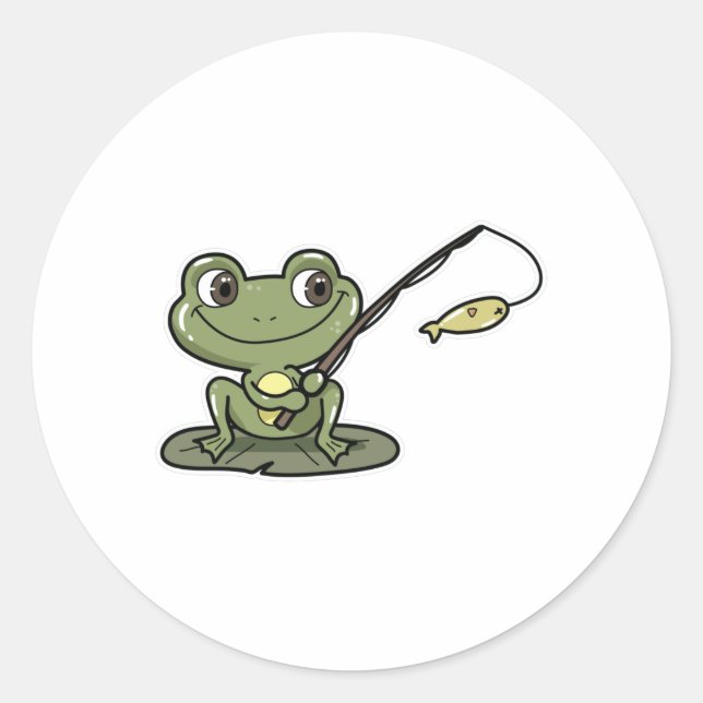 Frosch beim Angeln mit Angelrute Runder Aufkleber (Vorderseite)