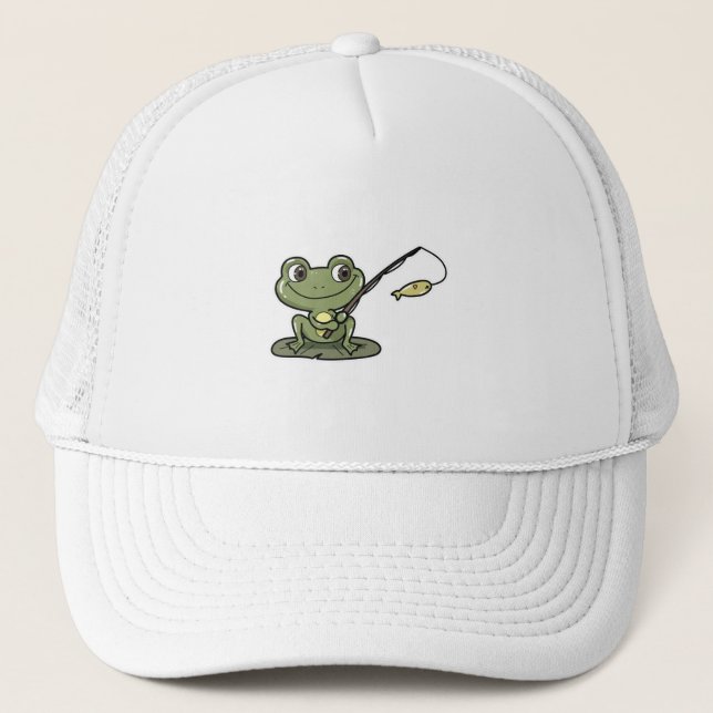 Frosch beim Angeln mit Angelrute Truckerkappe (Vorderseite)