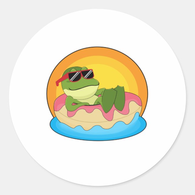 Frosch beim Baden mit Sonnenbrille Runder Aufkleber (Vorderseite)