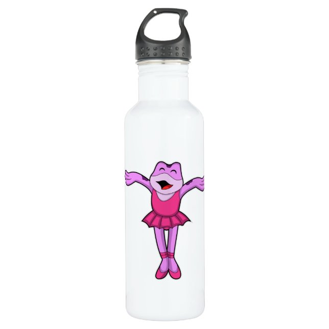 Frosch beim Ballett-Tanz mit Rock Edelstahlflasche (Vorderseite)