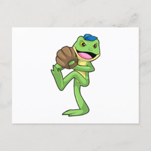 Frosch beim Baseball mit Handschuhen Postkarte