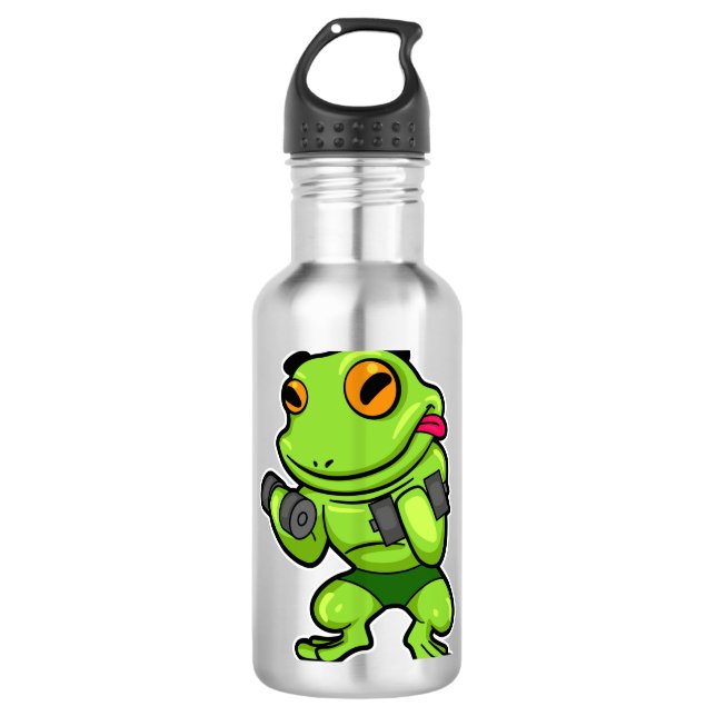 Frosch beim Biceps-Training mit Dumbells Edelstahlflasche (Vorderseite)