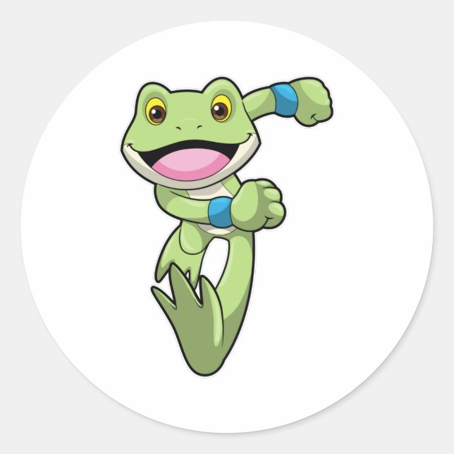 Frosch beim Laufen mit Sweatband Runder Aufkleber (Vorderseite)