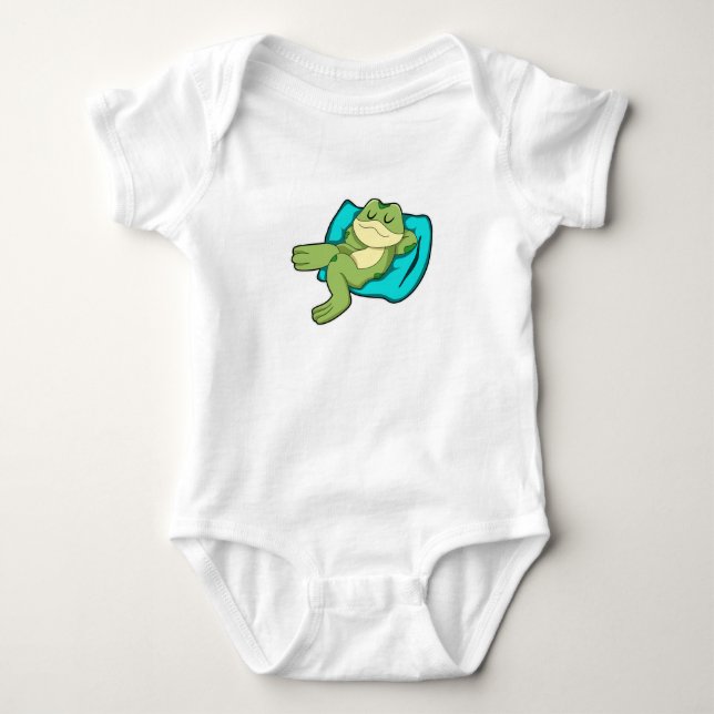 Frosch beim Schlafen mit Kissen Baby Strampler (Vorderseite)