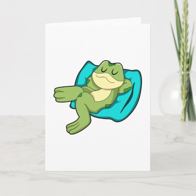 Frosch beim Schlafen mit Kissen Karte (Vorderseite)