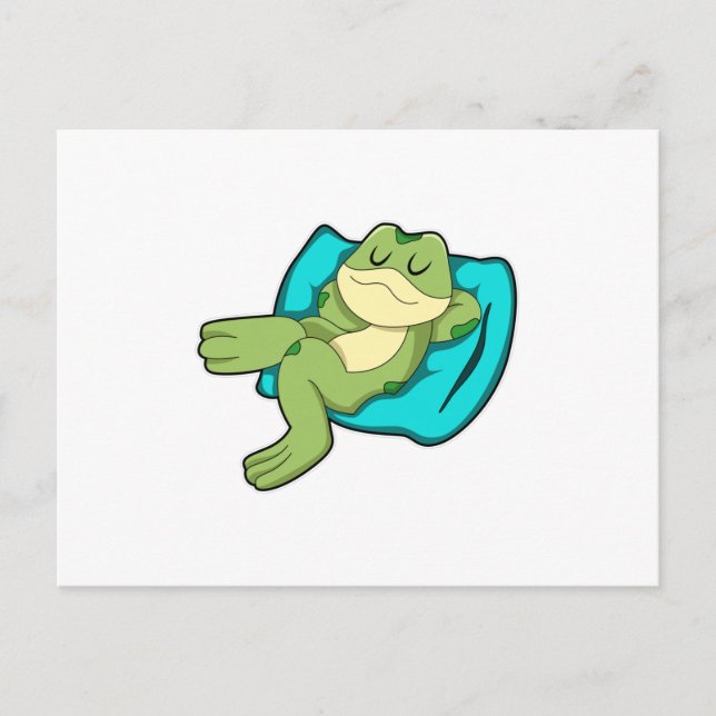 Frosch beim Schlafen mit Kissen Postkarte (Vorderseite)