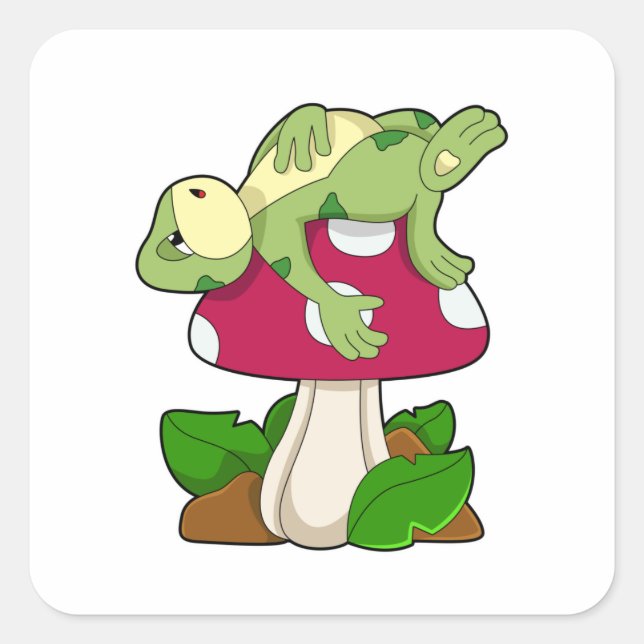 Frosch beim Schlafen mit Pilz Quadratischer Aufkleber (Vorderseite)