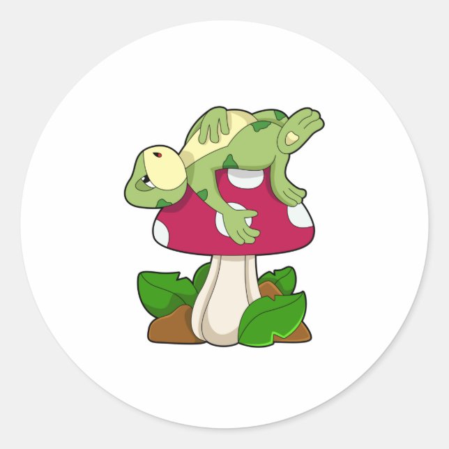 Frosch beim Schlafen mit Pilz Runder Aufkleber (Vorderseite)