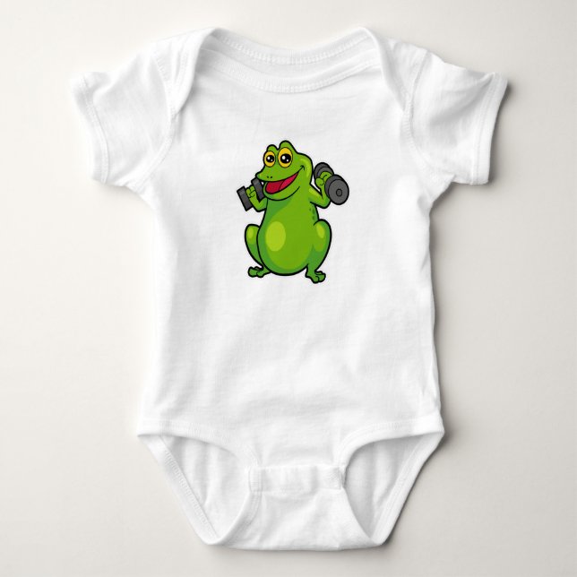 Frosch beim Schultertraining mit Dumbells Baby Strampler (Vorderseite)